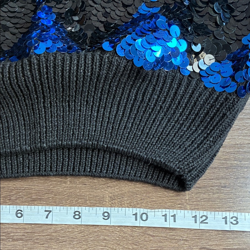 Vintage Carol Horn Workshop Black and Blue Sequin Argyle Medium Sweater - Picture 9 of 10